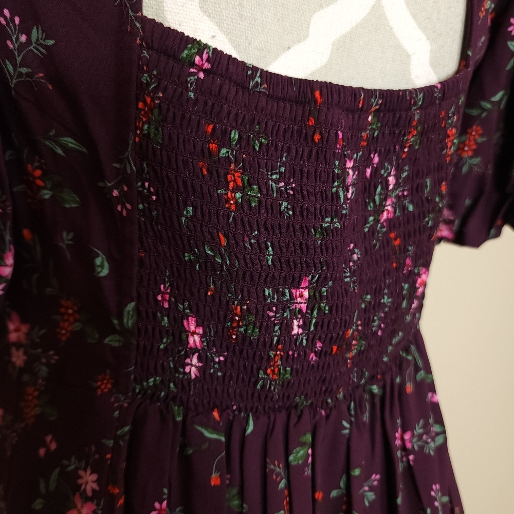 ​NWT Old Navy Floral Maxi Dress Puff Sleeve Cutout Split M Petite Burgundy - Picture 9 of 12
